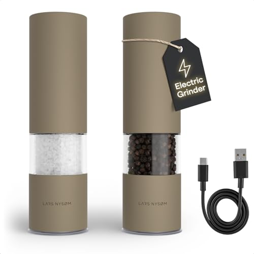 Electric Salt and Pepper Grinder Set (Taupe Brown / Set of two electric mills)
