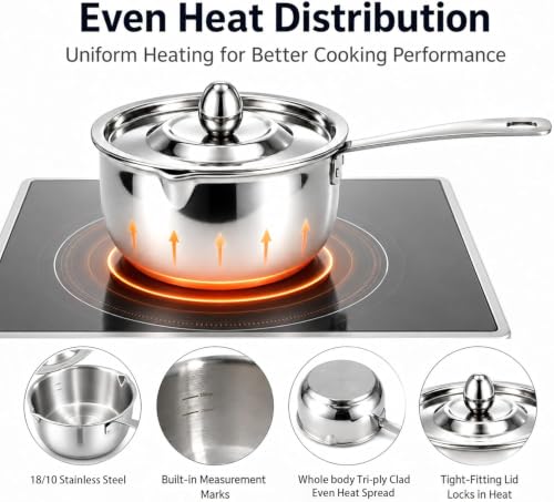 Tri Ply Stainless Steel Small Stainless Steel Pot with Pour Spout (Silver)