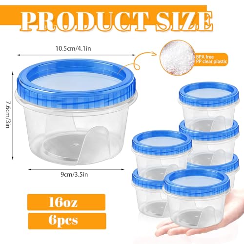 6 Pack Freezer Containers with Screw On Lids 16 Oz (16oz-6pack)