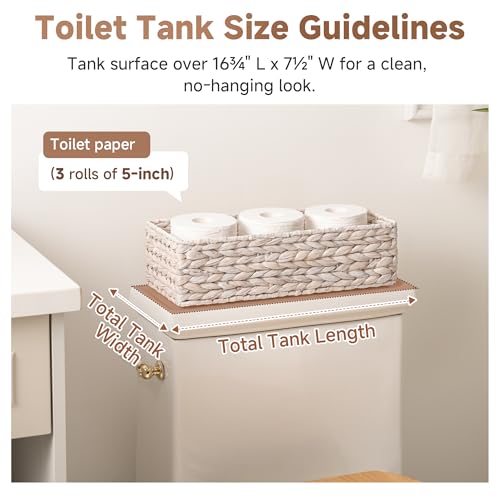Small Toilet Paper Basket for Back of Toilet Basket (White(water Hyacinth) / 15 ¾"L x 6 ½"W x 4 ¼"H)