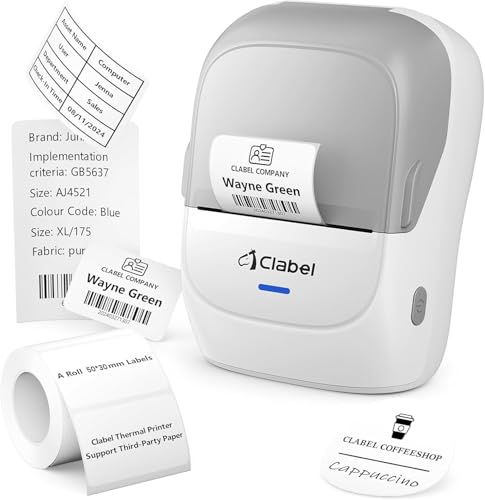 Thermal Label Maker Machine 221B Mini Portable Label Printer Thermal Labeling Printing Machine Sticker Bluetooth Label Printer Barcode Inkless Labelmaker for Price Logo Clothing (Gray White)