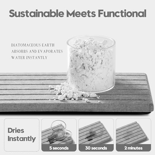 2PCS Instant Dry Diatomite Stone Counter Makeup Tray Organizer (2pcs - 8"x 3.8" - Light Gray)