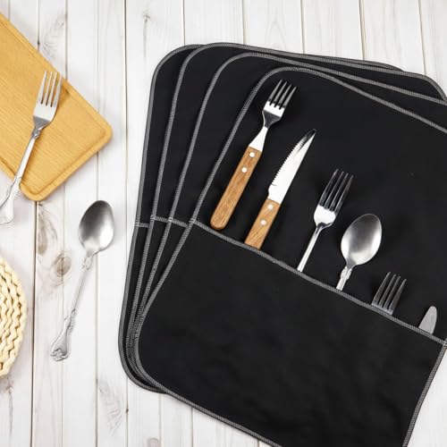 6 Pcs Anti Tarnish Silverware Storage Bags Felt (6 Slots / Black)