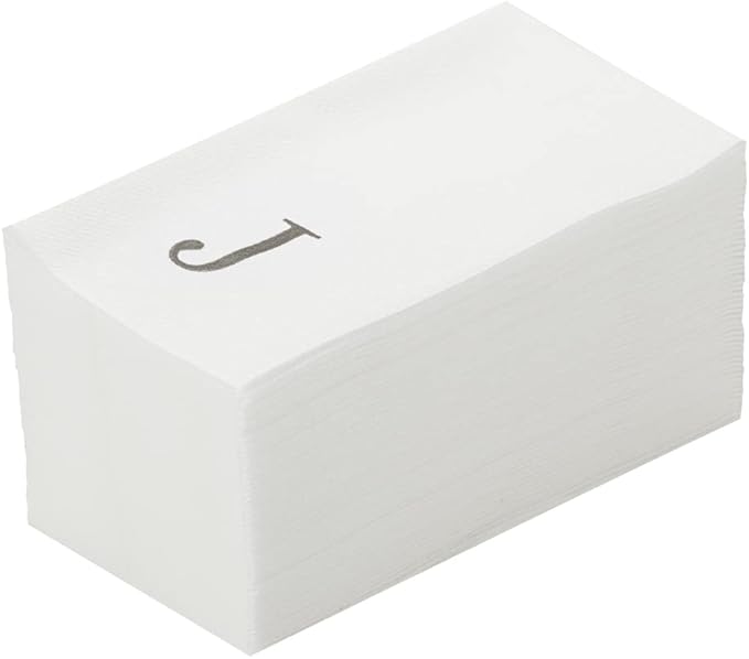 Luxenap 15.8 X 7.9 Inch Linen-Feel Guest Towels, 50 Lettered Hand Towels - Silver Letter 'J', Sans Serif Font, White Paper Dinner Napkins, airlaid, For Restrooms And Tables - Restaurantware