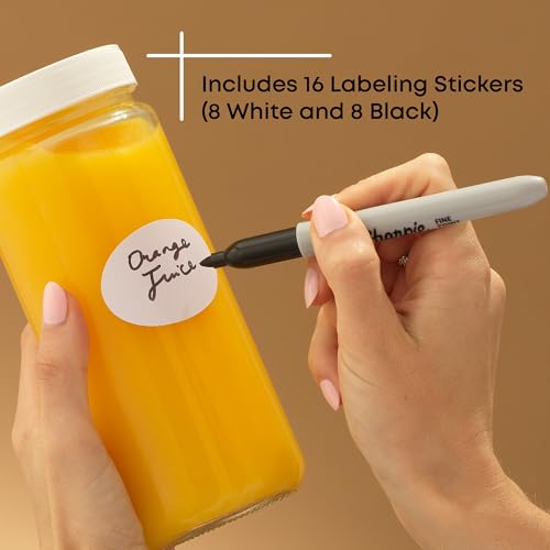 16 oz Reusable Glass Bottles with Caps. Set of 8 Juicing Bottles With Lids and Juice Jars Labels. Glasses for Cold Brew (White Lids)
