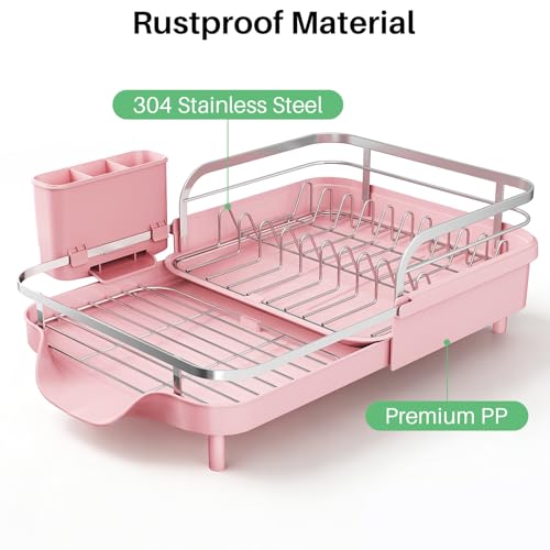 Expandable Dish Drying Rack for Kitchen Counter (Pink)