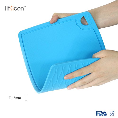 Thick Silicone Cutting Boards for Kitchen Silicone Chopping Boards (9.1"L x 7.1"W & 14.6"L x 10.4"W / Blue)