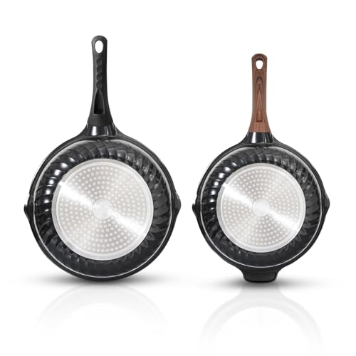 4QT Sauce Pan & 12.5IN Skillet Set with Lids (Black / 4 Quarts + Skillet)