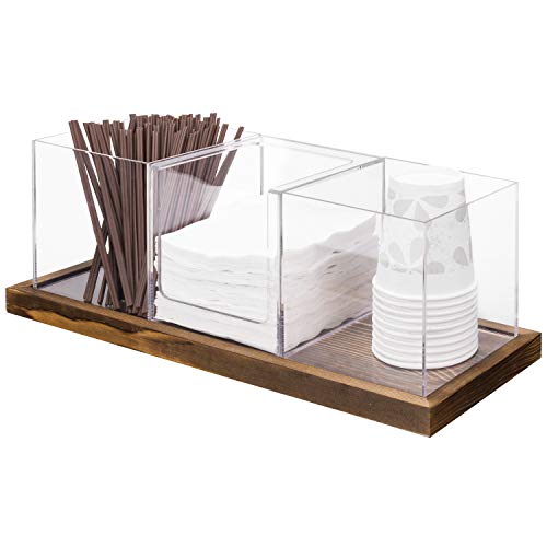 Coffee & Tea Station Organizer with Acrylic Compartments (Brown, Clear)