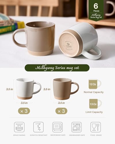 Milkyway Coffee Mugs of 6 (Milkyway-White+Cinnamon Brown / 6 Count (Pack of 1))