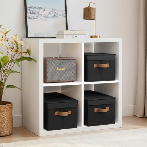 Fabric Storage Bins with Lids (Black / Large)