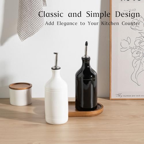 Sweejar Ceramic Olive Oil Dispenser Bottle Set (15.5 oz, Set of 2 / WhiteBlack)