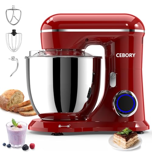 3-IN-1 Electric Stand Mixer, 6.5QT Bowl 660W 10-Speed Kitchen Mixer, Household Food Mixers include Dough Hook, Beater and Whisk, Bread Cake Mixer for Baking and Most Home Cooks, Red (Red)