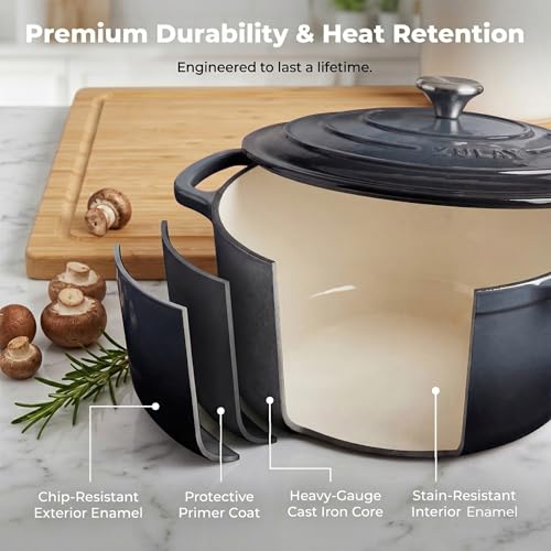 5 Quart Enameled Cast Iron Dutch Oven Pot with Lid (Gray / 5 Quart)