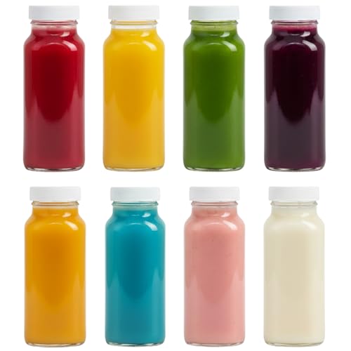 8oz Square Glass Juice Shot Bottle with Lid (8oz / 8 Pack)