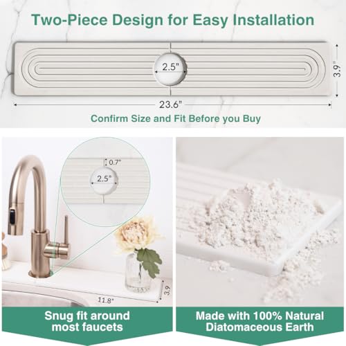 Drying Stone Faucet Tray for Kitchen Sink (White / 23.6" x 3.9")