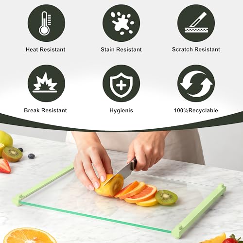 2PCS Glass Cutting Board with Silicone Grip (Green)