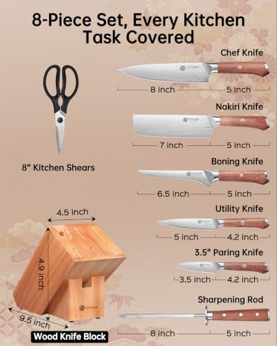8 PCS Japanese Kitchen Knife Set with Block (8pcs block knife set)