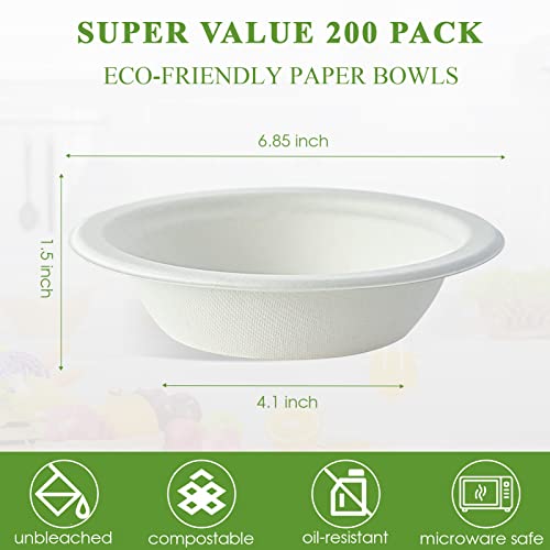 200 Pack 16 OZ Compostable Paper Bowls (16 oz White)