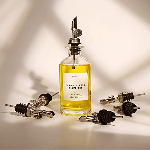 Oil and Vinegar Dispenser with Metal Pour Spout (350ml, Set of 2 Bottles / Silver)