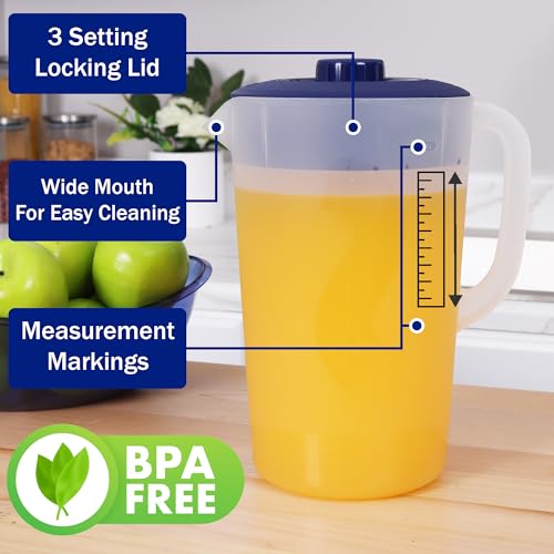 Water Pitcher with Lid 1 Gallon Pitcher BPA Free & Phthalate Free (Navy)