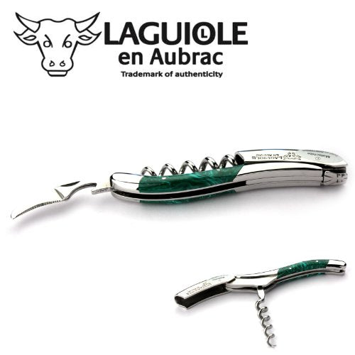 Laguiole en Aubrac corkscrew sommelier waiters knife 3 functions SOM99PMI malachite handle
