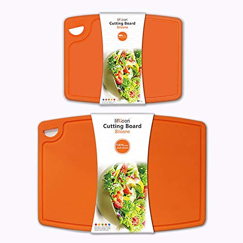 Thick Cutting Boards for Kitchen Silicone Chopping Board Set of 2 Mid 12.6'' x 9.1” (9.1"L x 7.1"W & 12.6"L x 9.1"W / Orange)