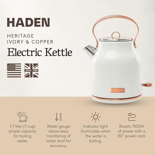 Heritage 1.7 Liter Stainless Steel Electric Kettle (Ivory & Copper)