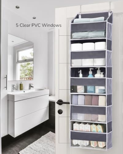 1 Pack Over Door Organizer with 5 Large and 10 Mesh Side Pockets (Dark Grey / 1 Pack-5 Tier)