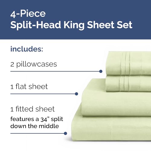 Flex Top Split Head King 4 Piece Sheet Set (16 - Light Sage Green / Split Head/Flex Top)