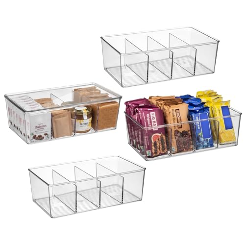 Pantry Organization and Storage Bins with Removable Dividers & Lids (10" x 6" x 3" - 4 Pack)