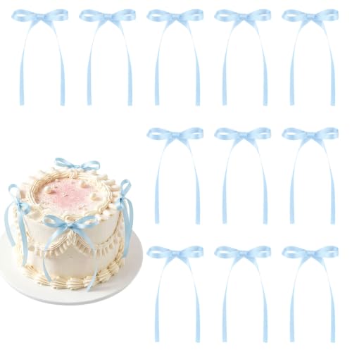 30 Pack Bow Cake Toppers Light Blue Ribbons Bows for Cake (Blue)