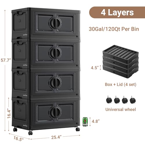 480Qt Lockable Stackable Storage Bins with Lids (Black / 120QT-4Pack)