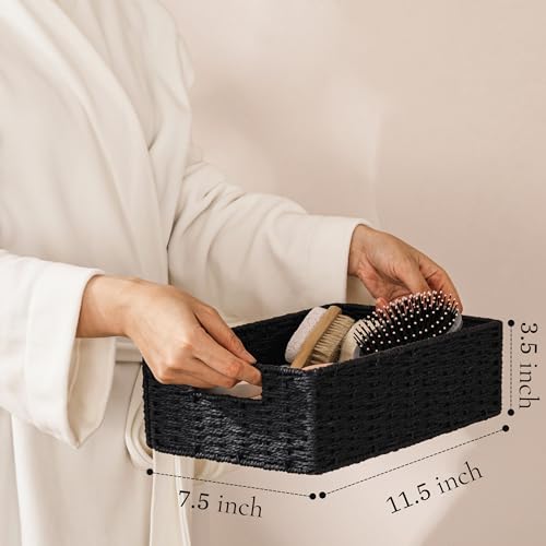2 Pack Wicker Basket (Rectangular- 2pack 11.5"×7.5"×3.5" / Black)
