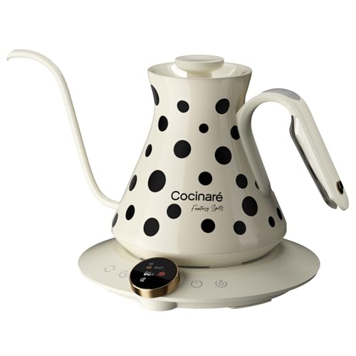 Color Changing Gooseneck Electric Kettle for Precision Brewing (Polka)