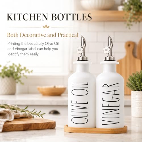 Premium Olive Oil Dispenser for Kitchen (White&Silver+Tray / 11.8 fl oz)