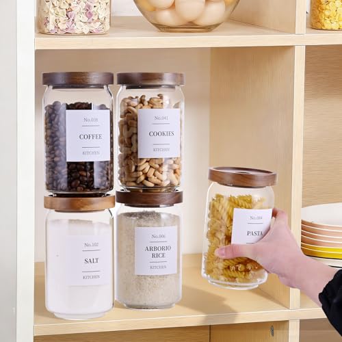 Glass Pantry Storage Jars with Acacia Airtight Lid (25OZ-6PCS)