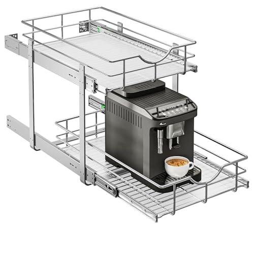 2 Tier Kitchen Cabinet Pullout Shelf and Drawer Organizer (W14 (14"W x 22"D) / 2 Tiers)