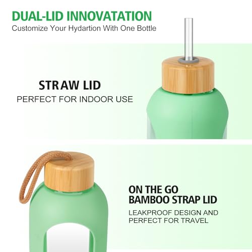 Glass Water Bottles 32 oz (Jade Green-1pack / 32 Ounces)