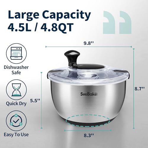 Stainless Steel Salad Spinner (Transparent Lid)