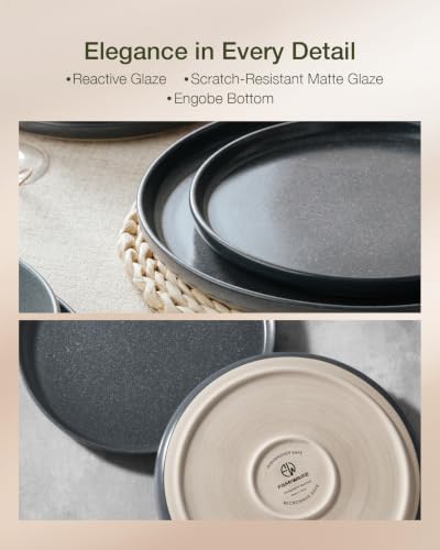 Milkyway 16 Piece Dinnerware Set with Mugs (Matte Dark Charcoal / Service for 4 (Include Mugs))