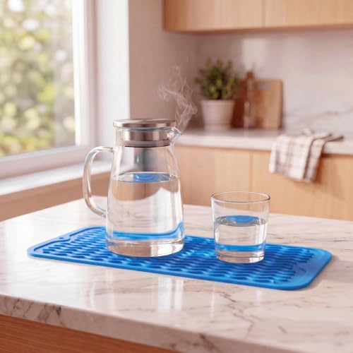 Silicone Dish Drying Mat for Multiple Usage (Lichen Blue / 17"L x 6"W)