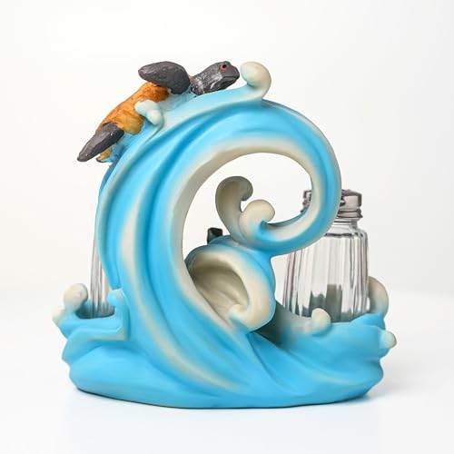Resin Ocean Sea Turtle Salt And Pepper Shakers Set Holder with Glass Spice Jars (SeaTurtle)