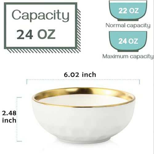 Ceramic Salad Bowls Set for Kitchen (White with Golden)