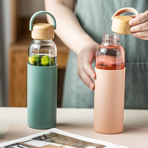21oz Borosilicate Glass Water Bottles with Silicone Non (Green)