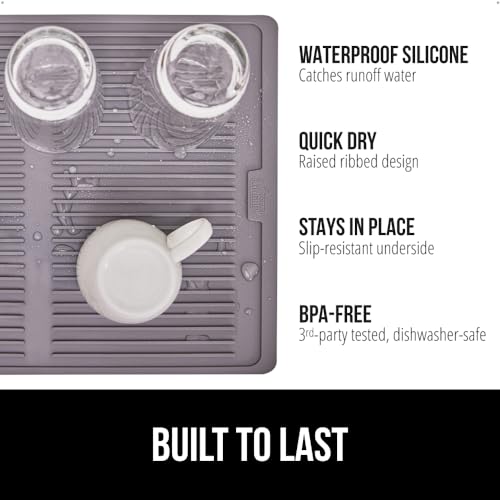 Patented BPA Free Silicone Dish Drying Mat (13" x 11" / Silicone / Gray)