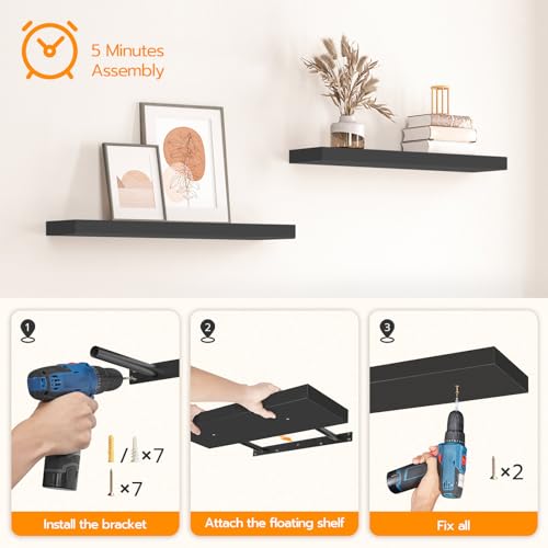 Floating Shelves for Wall (Black / 31.5 Inches)