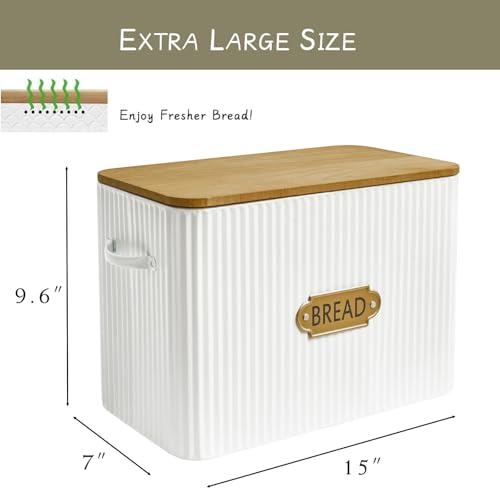 Vertical Stripes Extra Large Space Saving Farmhouse Bread Box with Wood Lid
