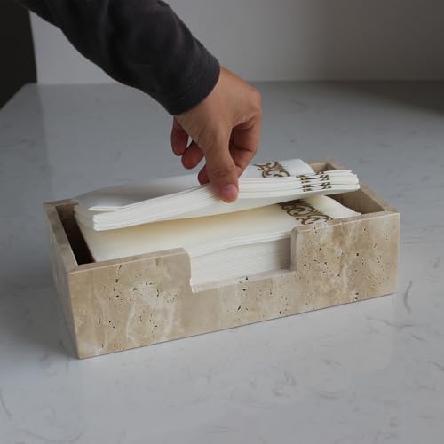 Natural Travertine Napkin Holder 9.8"x4.9"x2.8" (9.8" × 4.9" × 2.8" - Guest Towel)