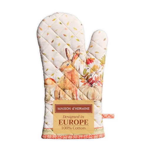 Maison d'Hermine Oven Gloves 100% Cotton Oven Mitt (066 - Pumpkin Passion / 7.5" x 13" (Oven Mitt))